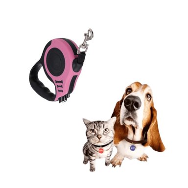 CORREA PERROS MA31383 RYBIU CUERDA RETRACTIL CAN 5M EN ROSADO + LIGAS REGALO - 3