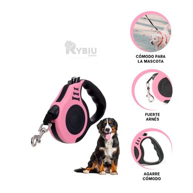 CORREA PERROS MA31383 RYBIU CUERDA DIVERTIDA PET 5M EN ROSADO + REGALO LIGAS PEINAR
