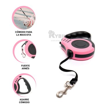 CORREA PERROS MA31383 RYBIU CUERDA DIVERTIDA PET 5M EN ROSADO + REGALO LIGAS PEINAR - 2