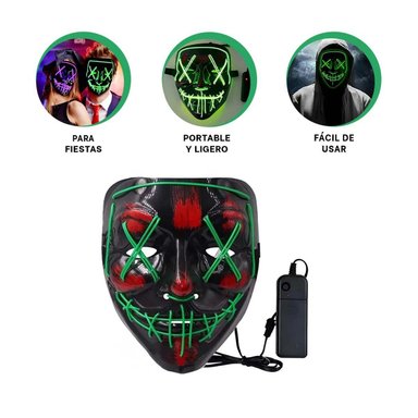 MASCARAS RYBIU FI32679 VERDE MASCARA PURGA LUCES LED NEON HALLOWEEN - 3