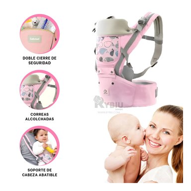 MOCHILA RYBIU PORTA BEBE BALLENA ROSADO + ENVOLTORIO REGALO