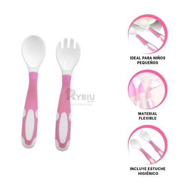 SET CUBIERTOS RYBIU BB32651 ROSA ALIMENTACION BEBE + REGALO STICKERS