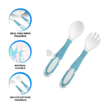 SET CUBIERTOS RYBIU BB32652 CELESTE ALIMENTACION BEBE + REGALO STICKERS