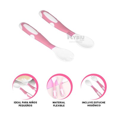 JUEGO CUBIERTOS RYBIU BB32651 ROSADO BEBE + REGALO STICKERS