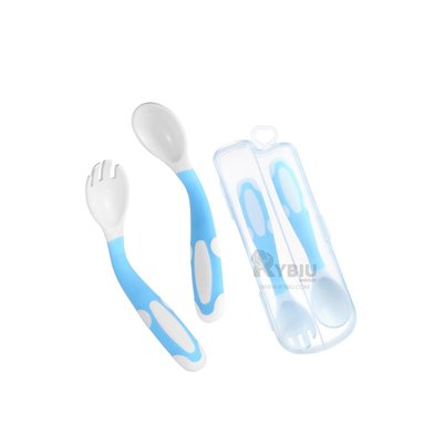 SET CUBIERTOS RYBIU BB32652 CELESTE INNOVADOR COMIDA BEBE + GIFT STICKERS