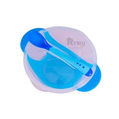 PLATO RYBIU BEBE ERGONOMICO AZUL + BANDERITAS ADHESIVAS