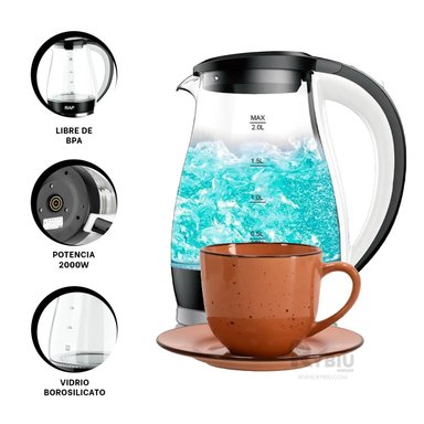 CALENTADOR DE VIDRIO RYBIU R7820 2L EN NEGRO + POST-IT ADHESIVOS