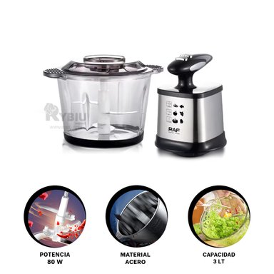 TRITURADOR RYBIU R7703 80 W ELECTRICO 3L EN NEGRO + BANDERITAS ADHESIVAS