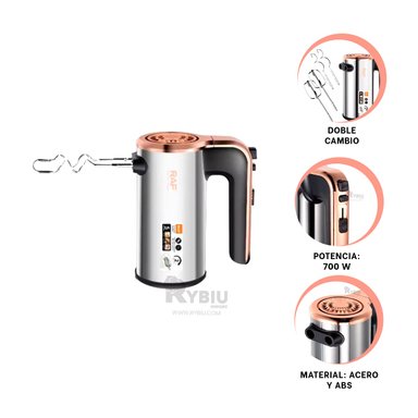 MEZCLADORA DE MANO RYBIU R5526 DE ACERO INOXIDABLE EN PLATEADO Y+LIGAS DE REGALO
