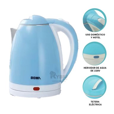 TETERA ELECTRICA RYBIU BM-1009 2L EN COLOR CELESTE + REGALO STICKERS