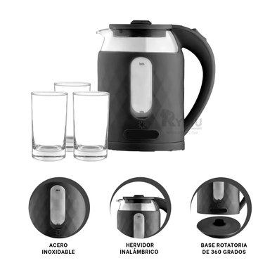 CALENTADOR DE INFUSION RYBIU BM-1812 2L EN NEGRO + BANDERITAS ADHESIVAS