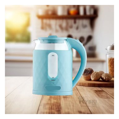 HERVIDOR ELÉCTRICO RYBIU BM-1812 2L EN CELESTE + PAPEL REGALO