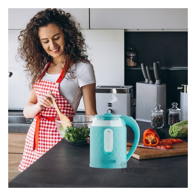 HERVIDOR RYBIU BM-1812 2L COMPACTO EN COLOR CELESTE + PAPEL REGALO