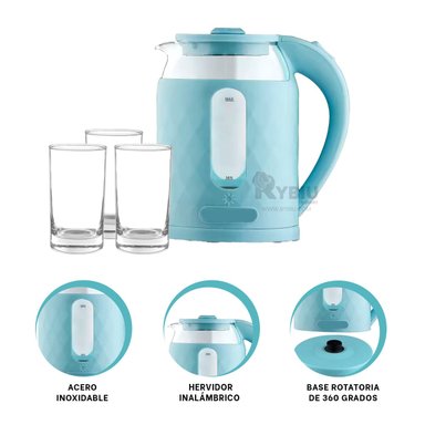 CALENTADOR DE INFUSION RYBIU BM-1812 2L EN CELESTE + BANDERITAS ADHESIVAS