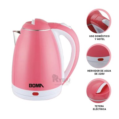 TETERA ELECTRICA RYBIU BM-1009 2L EN ROSADO + REGALO STICKERS