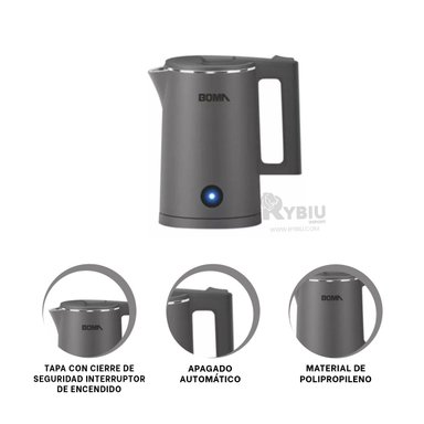 JARRON ELECTRICO RYBIU BM-150A18 1800ML EN COLOR PLOMO + REGALO STICKERS
