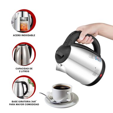 HERVIDOR DE AGUA RYBIU EL30691 2L PRACTICO PLATEADO + BANDERITAS ADHESIVAS