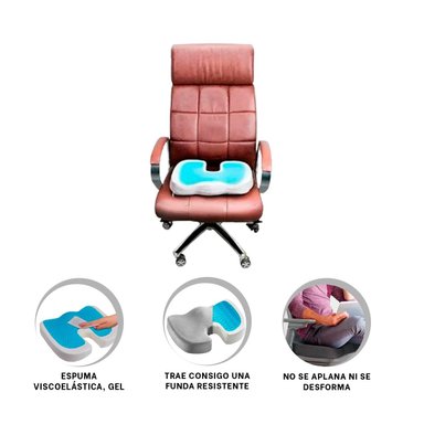 SOPORTE ERGONOMICO DE ASIENTO CON GEL BLANCO FUNDA PLOMO - 3