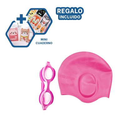 KIT PARA NATACION CON LENTES EN ROSADO Y+GIFT MINIAGENDA