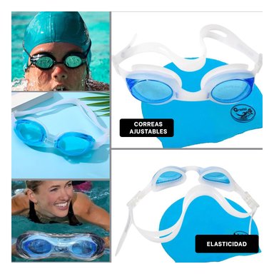 ESTUCHE DE LENTES Y GORRO CELESTE PARA AJUSTE PRACTICO EN NATACION Y+POST IT