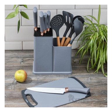 SET UTENSILIOS RYBIU CO29818 GRIS OSCURO CUBIERTOS BONITO COCINA PLOMO + LIGAS REGALO