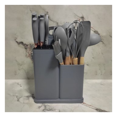 SET UTENSILIOS RYBIU CO29818 GRIS OSCURO CUBIERTOS BONITO COCINA PLOMO + LIGAS REGALO - 2