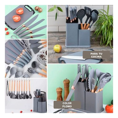 SET UTENSILIOS RYBIU CO29818 GRIS OSCURO CUBIERTOS BONITO COCINA PLOMO + LIGAS REGALO - 5