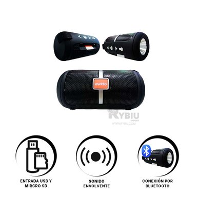 PARLANTE BLUETOOTH RYBIU P1950BT ALTAVOZ RESISTENTE TONO NEGRO + REGALO LIGAS PEINAR - 1