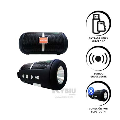 PARLANTE BLUETOOTH RYBIU P1950BT ALTAVOZ RESISTENTE TONO NEGRO + REGALO LIGAS PEINAR - 2