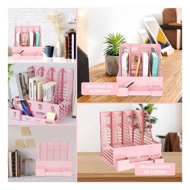 SET ORGANIZADOR ESCRITORIO RYBIU HO29738 ROSADO PLASTICO FLEXIBLAE + POST-IT ADHESIVOS