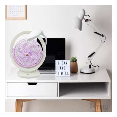 VENTILADOR PORTATIL RYBIU JR2018 ELECTRICO LAMPARA LILA + PAPEL REGALO