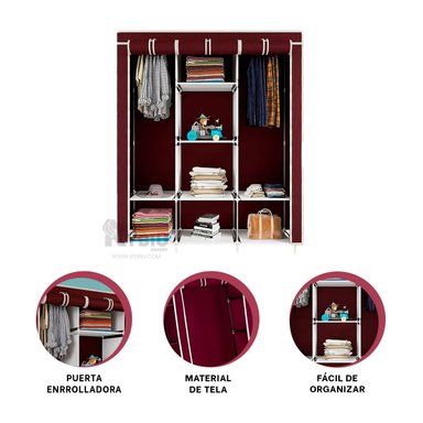 ESTANTE RYBIU HO30723 TELA 3 PUERTAS PRACTICO PARA ROPA GUINDA + REGALO STICKERS - 3