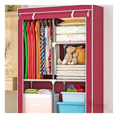 ESTANTE RYBIU HO30723 TELA 3 PUERTAS ELEGANTE DE 3 PARTES GUINDA + GIFT STICKERS - 2