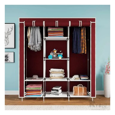 ESTANTE RYBIU HO30723 TELA 3 PUERTAS ELEGANTE DE 3 PARTES GUINDA + GIFT STICKERS - 3