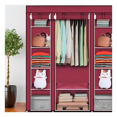 ESTANTE RYBIU HO30723 TELA 3 PUERTAS LIGERO PARA PRENDAS GUINDA + ENVOLTORIO DE REGALO - 2