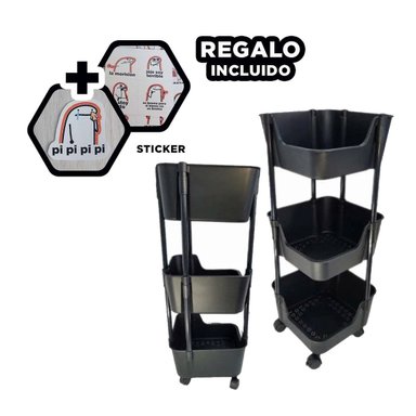 ESTANTE COCINA RYBIU HO30736 NEGRO 3 ALTURAS + REGALO STICKERS
