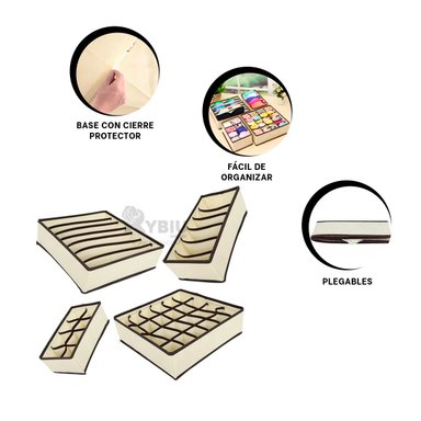 SET RYBIU HO32145 4 PIEZAS PARA ORDENAR ROPA CON CAJONES BEIGE + REGALO STICKERS