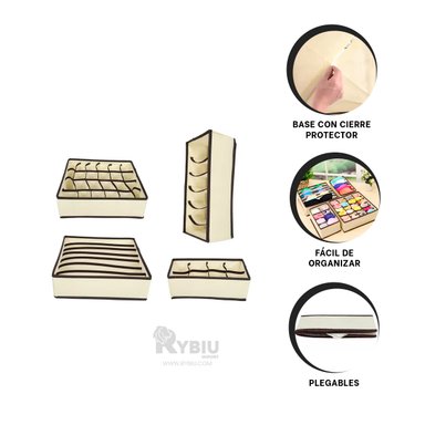 SET RYBIU HO32145 4 PIEZAS MODERNO PARA ORGANIZAR ROPA TONO BEIGE + REGALO AGENDITA
