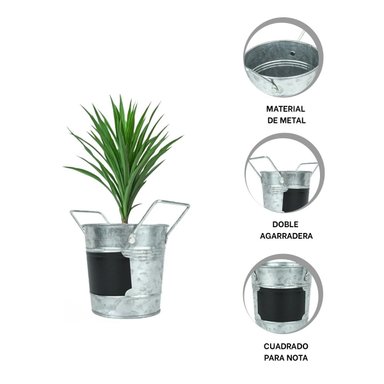 JARRON CUBO DE METAL CON DOBLE AGARRADERA Y CUADRO PARA NOTA BRILLANTE Y+LIGAS REGALO - 4