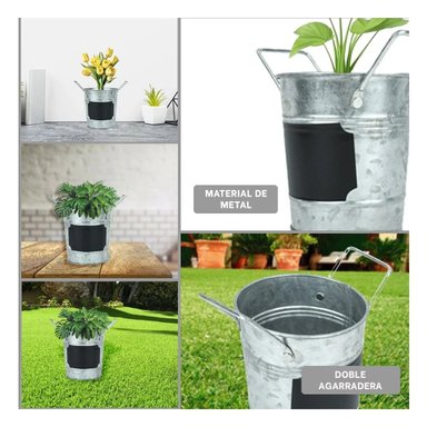 JARRON CUBO DE METAL CON DOBLE AGARRADERA Y CUADRO PARA NOTA BRILLANTE Y+LIGAS REGALO - 5