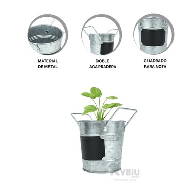 SET MACETA RYBIU METAL PLATEADO RESISTENTE + GIFT STICKERS