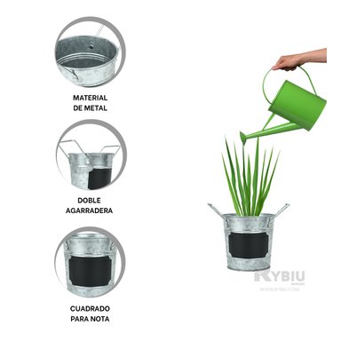 SET CUBO RYBIU METAL PLATEADO MODERNA PRACTICA + BANDERITAS ADHESIVAS