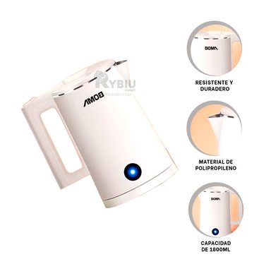 TETERA RYBIU BM-150A18 AUTOMATICA 1800ML EN BLANCO + BANDERITAS ADHESIVAS