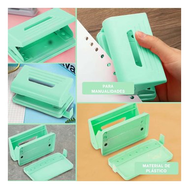 PONCHADORA ESCOLAR KWAI COLORES PASTELES VERDE AGUA PARA PAPEL Y+LIGAS REGALO - 5