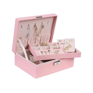 JOYERO RYBIU BE32624 CON COMPARTIMENTOS CON LLAVE ROSADO