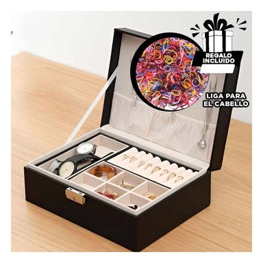 JOYERO RYBIU BE32626 CUERO ALHAJERO CON VARIOS ESPACIOS + LIGAS REGALO NEGRO