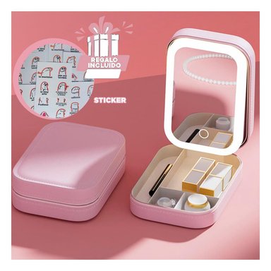JOYERO CON CIERRE Y PORTABLE ROSADO Y+REGALO STICKERS