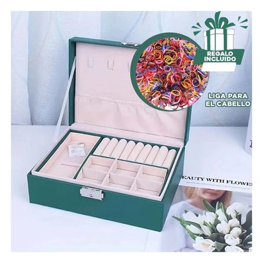 JOYERO RYBIU BE32627 CUERO ALHAJERO CON VARIOS ESPACIOS NEGRO + LIGAS REGALO