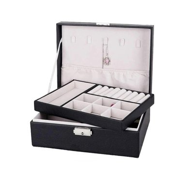 JOYERO RYBIU BE32626 CUERO CON COMPARTIMENTOS CON LLAVE NEGRO