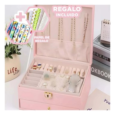 JOYERO RYBIU BE32628 DIVIDIDO Y COMPACTO + PAPEL REGALO ROSADO